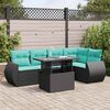 vidaXL 6-tlg. Garten-Sofagarnitur mit Kissen Schwarz Poly Rattan