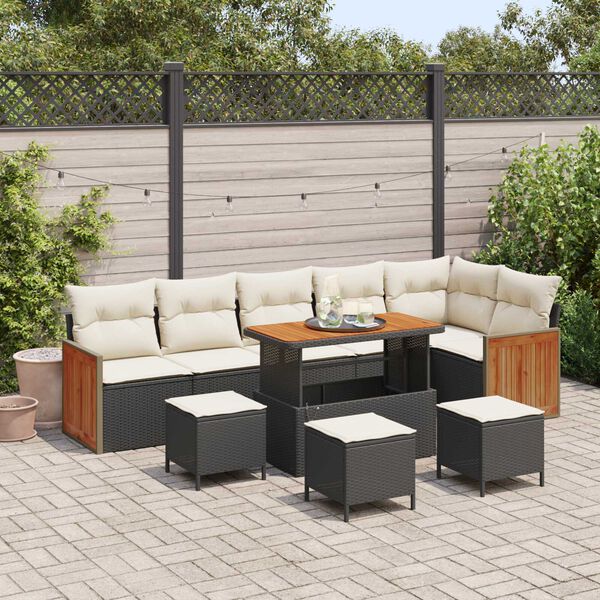 vidaXL Garten-Sofa-Set 10 pcs Schwarz und Creme Poly-Rattan