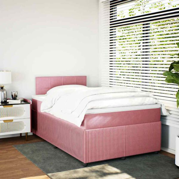 vidaXL Boxspringbett mit Matratze Rosa 120x200 cm Samt