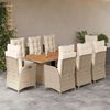 vidaXL 9-tlg. Garten-Essgruppe mit Kissen Beige Poly Rattan