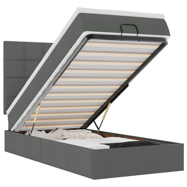 vidaXL Ottomane Bett mit Matratze & LEDs Dunkelgrau 90x200 cm Stoff