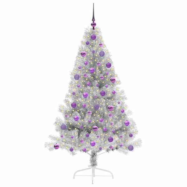 vidaXL K&uuml;nstlicher vorbeleuchteter Weihnachtsbaum Silber 180 cm PET