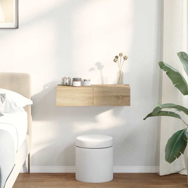 vidaXL Wandregal mit Schubladen Sonoma-Eiche 60x26,5x15 cm