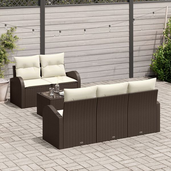 vidaXL Gartensofa-set mit Speicher 6 pcs Braun und Creme Poly-Rattan