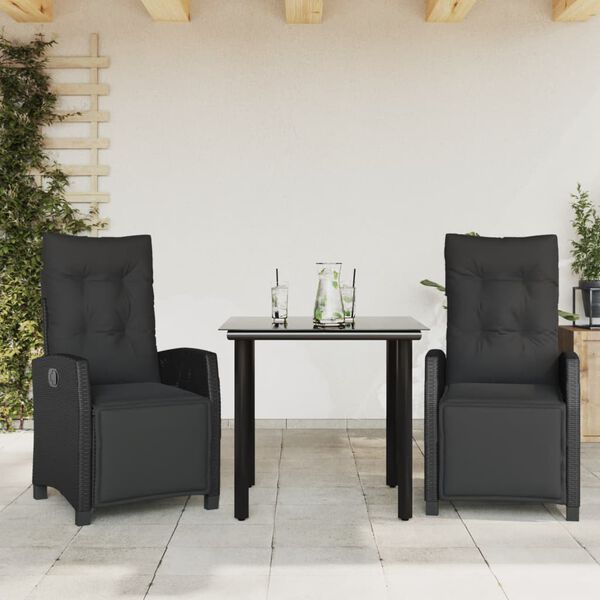 vidaXL 3-tlg. Garten-Essgruppe mit Kissen Schwarz Poly Rattan