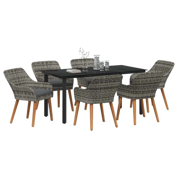 vidaXL Garten Essgruppe mit Kissen 7 pcs Grau Poly-Rattan