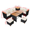 vidaXL 7-tlg. Garten-Lounge-Set mit Auflagen Poly Rattan Schwarz