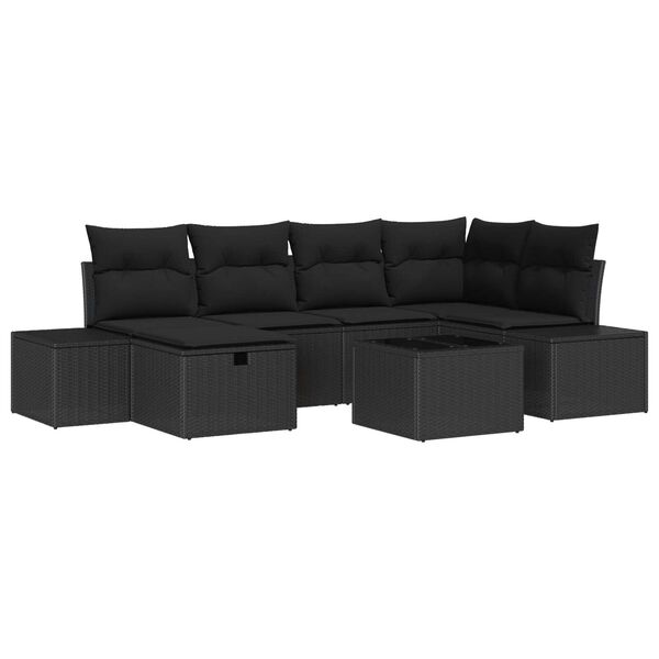 vidaXL Gartensofa-set mit Kissen 7 pcs Schwarz Poly-Rattan
