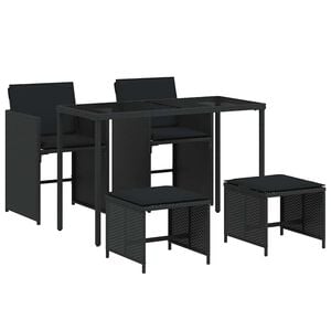 vidaXL 5-tlg. Garten-Essgruppe mit Kissen Schwarz Poly Rattan