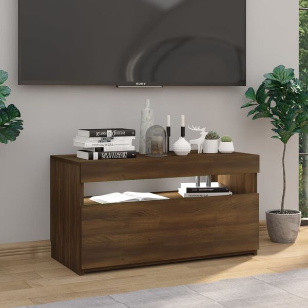 vidaXL TV-Schrank mit LED-Leuchten Braun Eichen-Optik 75x35x40 cm