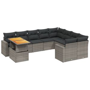 vidaXL 10-tlg. Garten-Sofagarnitur mit Kissen Grau Poly Rattan