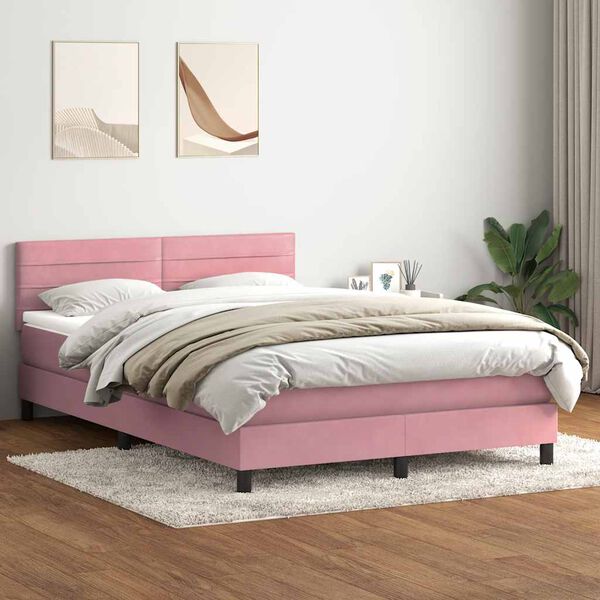 vidaXL Boxspringbett mit Matratze & LED Rosa 160x220 cm Samt