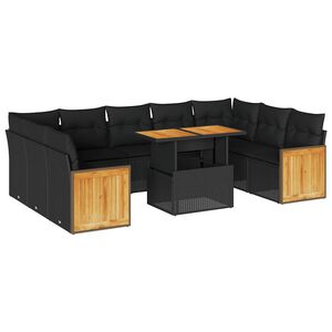 vidaXL 10-tlg. Garten-Sofagarnitur mit Kissen Schwarz Poly Rattan