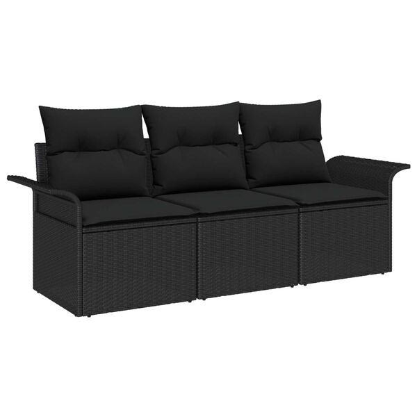 vidaXL Sofa Set mit Kissen 3 pcs Schwarz Poly-Rattan