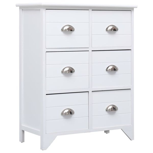 vidaXL Beistellschrank mit 6 Schubladen Wei&szlig; 60x30x75cm Paulownia Holz