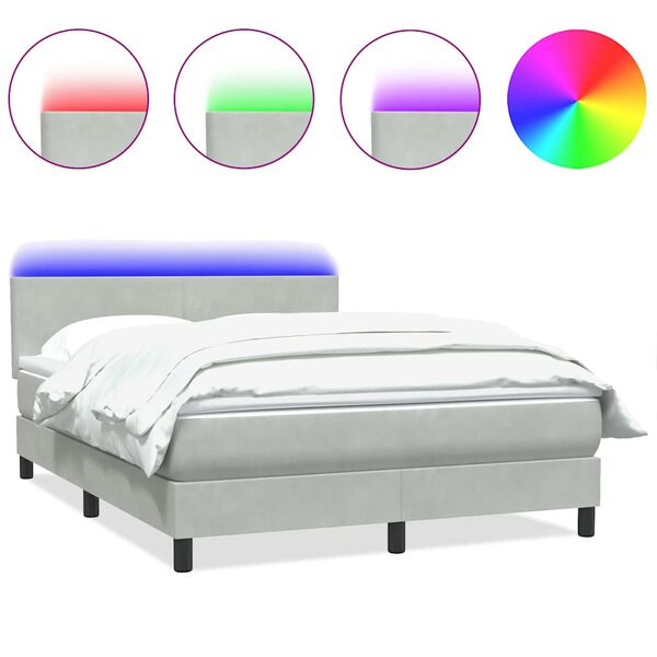vidaXL Boxspringbett mit Matratze & LED Hellgrau 140x210 cm Samt