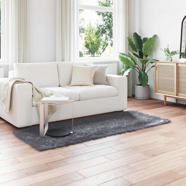 vidaXL Kunstschaffell Teppich Tafalla Anthrazit 100 x 200 cm Polyester