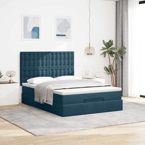 vidaXL Ottoman-Bett mit Matratzen Dunkelblau 140x200 cm Samt