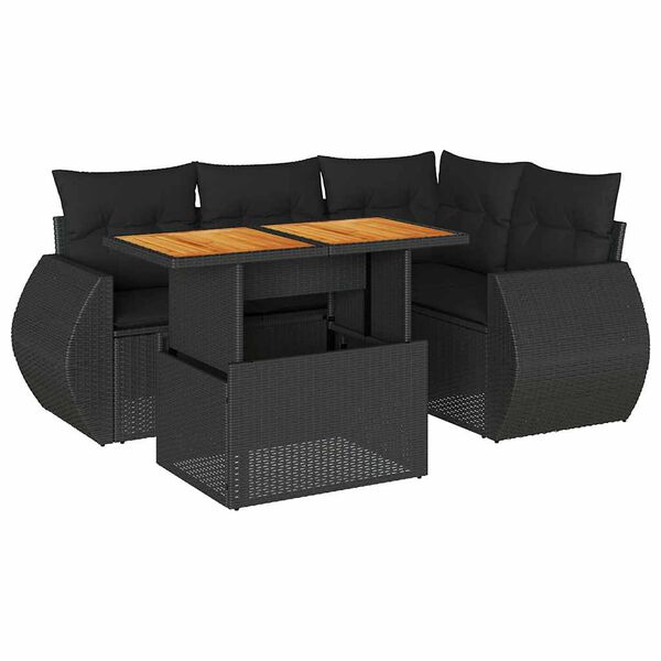 vidaXL 5-tlg. Garten-Sofagarnitur mit Kissen Schwarz Poly Rattan