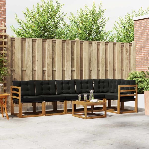 vidaXL Outdoor-Sofagarnitur mit Kissen 7 pcs Nat&uuml;rlich und Schwarz