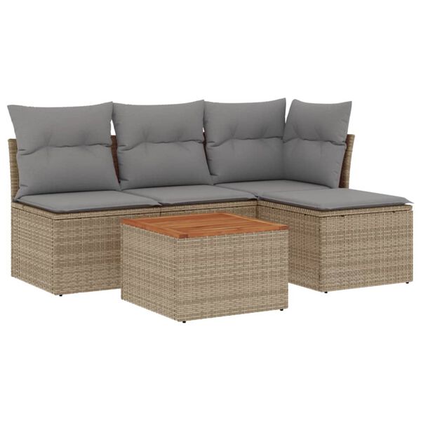 vidaXL 5-tlg. Garten-Sofagarnitur mit Kissen Beige Poly Rattan