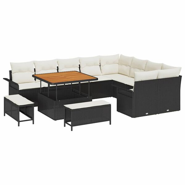 vidaXL Garten-Sofa-Set mit Kissen mit Kissen 12 pcs Schwarz und Creme