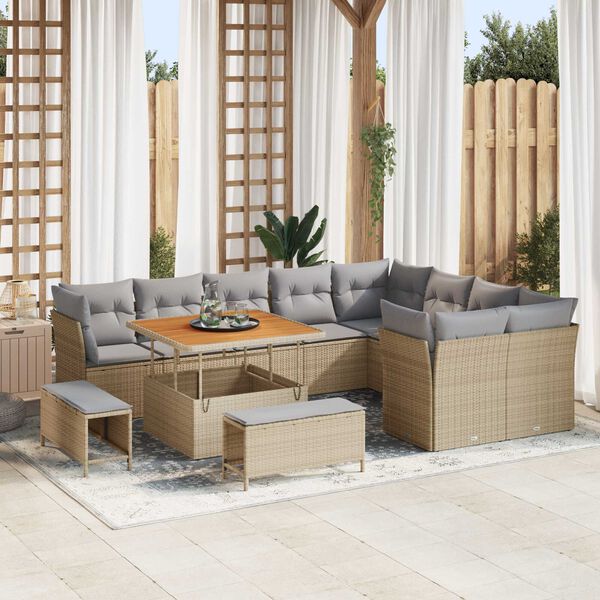 vidaXL Garten-Sofa-Set mit Kissen 12 pcs Beige und Hellgrau