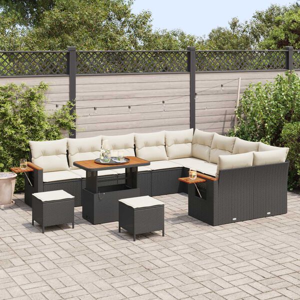 vidaXL Garten-Sofa-Set mit Kissen 12 pcs Schwarz und Creme