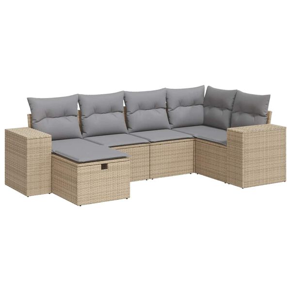 vidaXL 6-tlg. Garten-Sofagarnitur mit Kissen Beige Poly Rattan