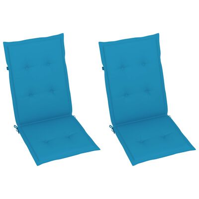 vidaXL Gartenstühle 2 Stk. mit Blauen Kissen Massivholz Teak