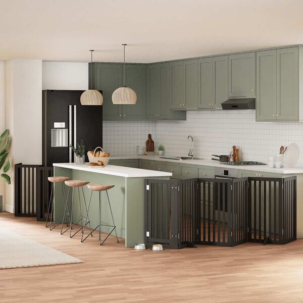 vidaXL 15-tlg. Hundetor mit T&uuml;r Faltbar Schwarz 750 cm Pappelholz