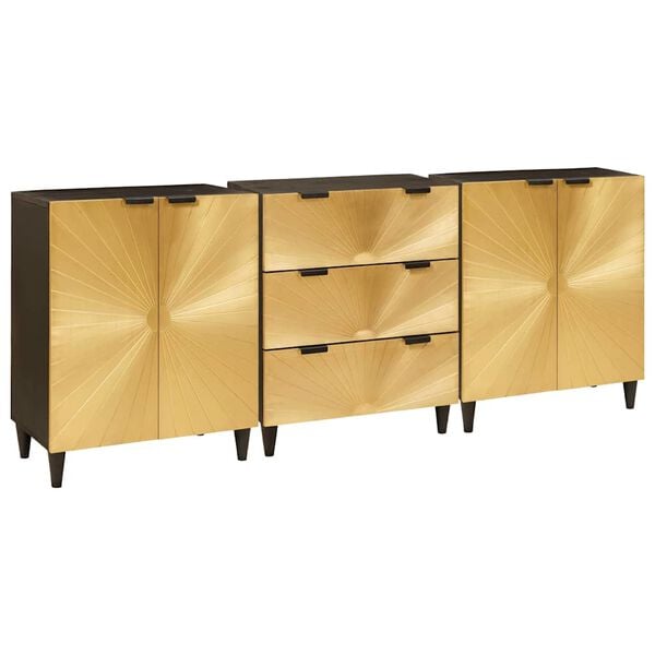 vidaXL Sideboard 3 pcs Schwarz und Gold 60 x 33 x 75 cm