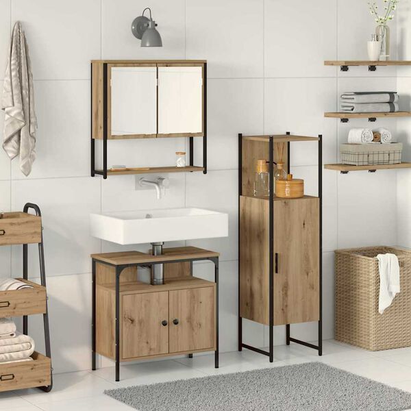 vidaXL Badezimmerm&ouml;bel-Set mit Regal mit T&uuml;r 3 pcs Braun Holzwerkstoff