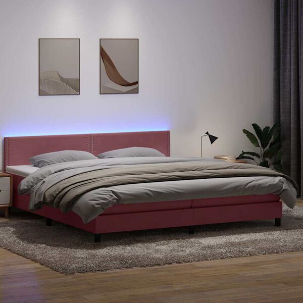 vidaXL Boxspringbett mit Matratze & LED Rosa 180x210 cm Samt