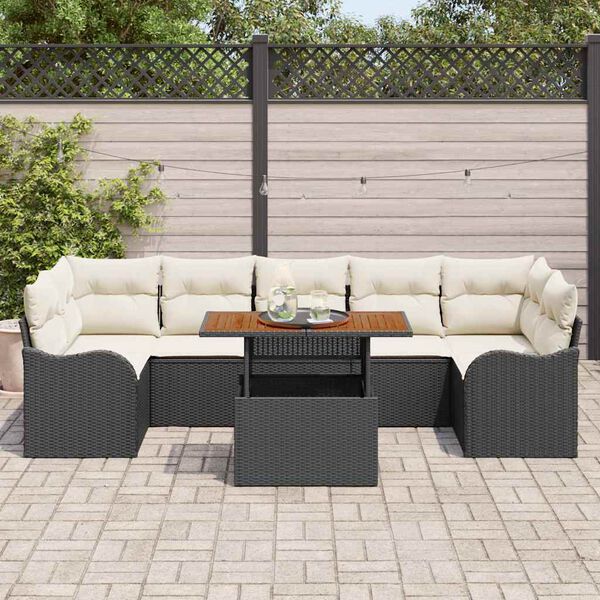 vidaXL Garten-Sofa-Set mit Kissen 8 pcs Schwarz und Creme