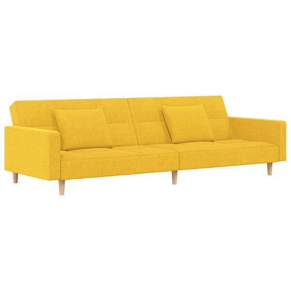 vidaXL Schlafsofa 2-Sitzer mit 2 Kissen & Hocker Gelb Stoff