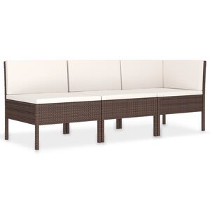 vidaXL 3-tlg. Garten-Lounge-Set mit Auflagen Poly Rattan Braun