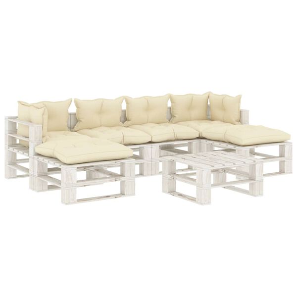 vidaXL 7-tlg. Garten-Lounge-Set Paletten mit Kissen in Creme Holz