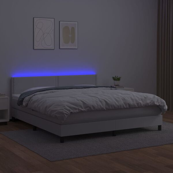 vidaXL Boxspringbett mit Matratze & LED Wei&szlig; 160x200 cm Kunstleder