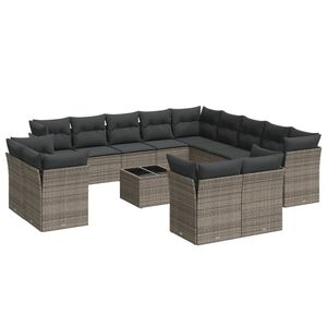 vidaXL 14-tlg. Garten-Sofagarnitur mit Kissen Grau Poly Rattan