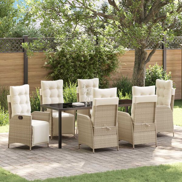 vidaXL Garten Essgruppe mit Kissen 7 pcs Beige Poly-Rattan