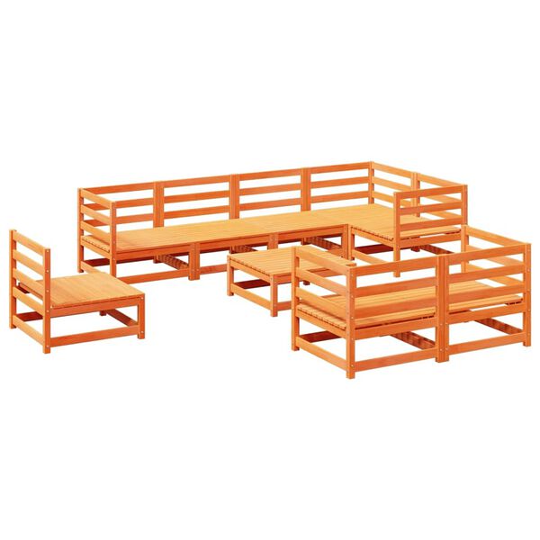 vidaXL 9-tlg. Garten-Sofagarnitur Wachsbraun Massivholz Kiefer