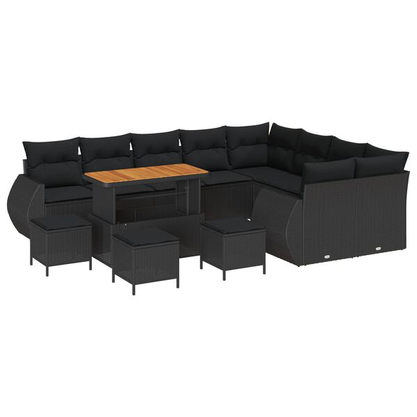 vidaXL Gartensofa-set mit Kissen mit Kissen 13 pcs Schwarz Poly Rattan