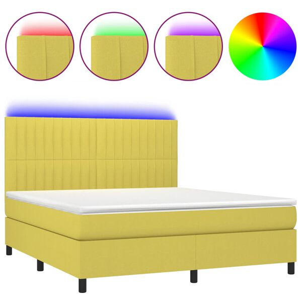 vidaXL Boxspringbett mit Matratze & LED Gr&uuml;n 160x200 cm Stoff