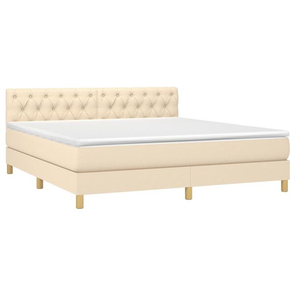 vidaXL Boxspringbett mit Matratze Creme 160x200 cm Stoff