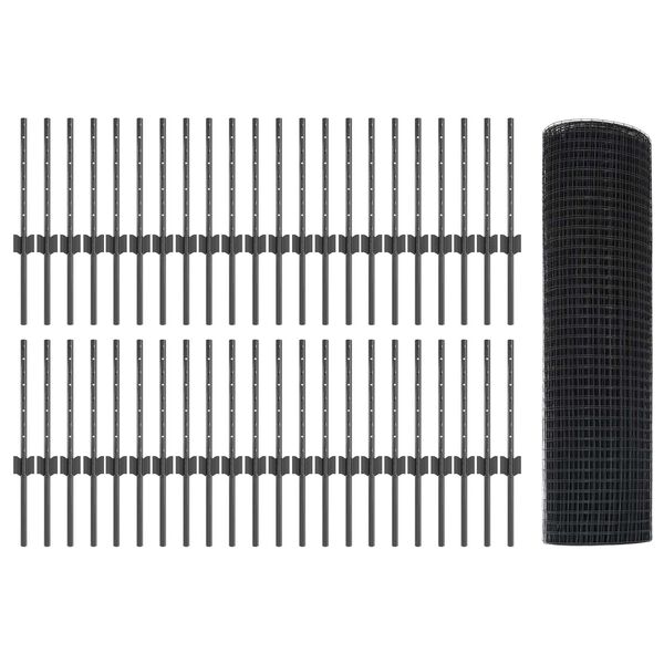 vidaXL Zaun mit Pfosten Grau 0,4 x 100 m Stahl und PVC