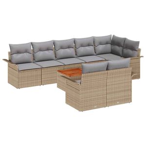 vidaXL Gartensofa-set mit Kissen 9 pcs Beige Poly-Rattan