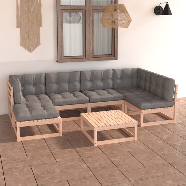 vidaXL 7-tlg. Garten-Lounge-Set mit Kissen Massivholz Kiefer