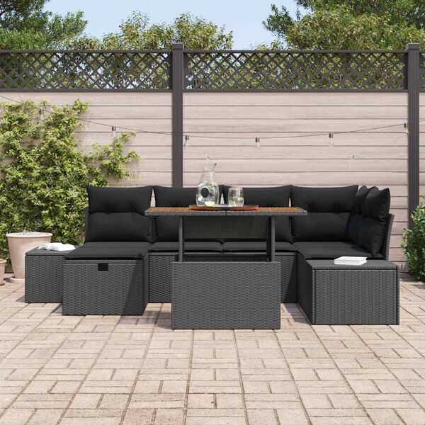 vidaXL Gartensofa-set mit Kissen 7 pcs Schwarz Poly-Rattan