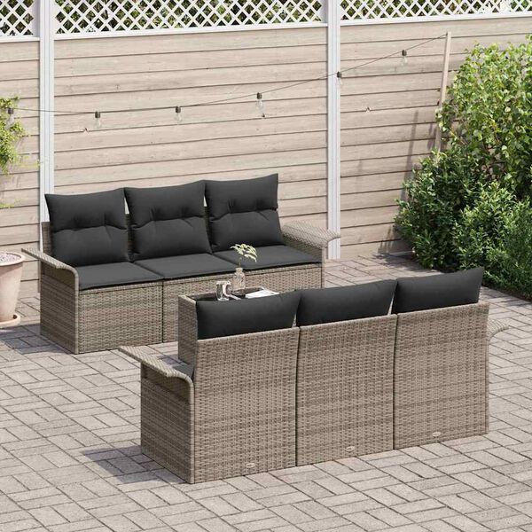 vidaXL Gartensofa-set mit Kissen mit Speicher 7 pcs Grau Poly-Rattan
